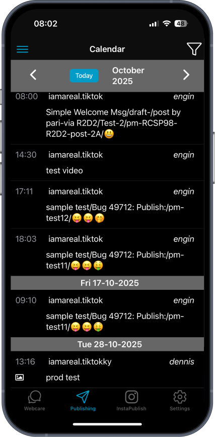 Original mobile app calendar with dense publishing list
