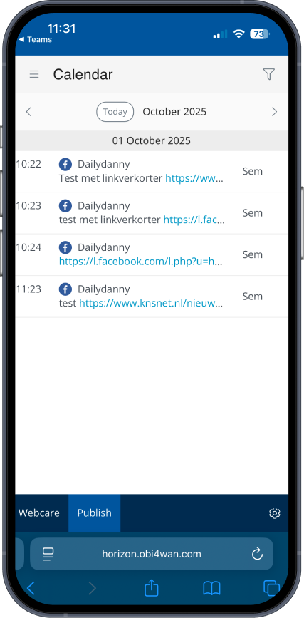 PWA v1 browser calendar with list of published items